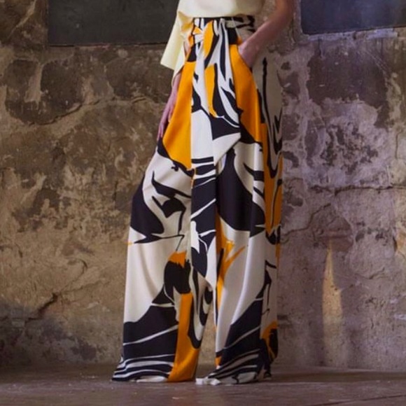 AQ/AQ Cream and Orange Wide Leg Pants - Picture 2 of 13